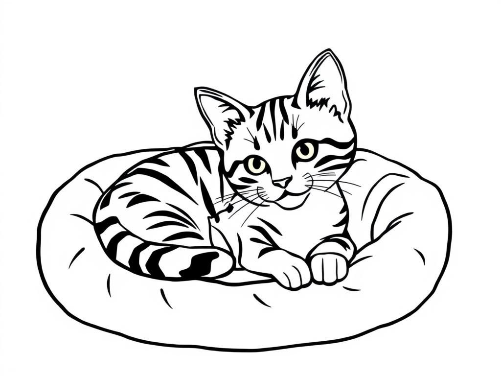 Coloring Page: Adorable Cat in Cushion