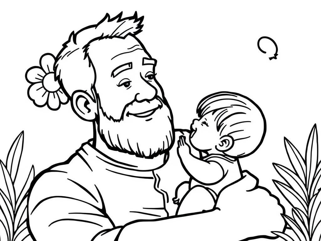 Father and Baby Kissing Coloring Page
