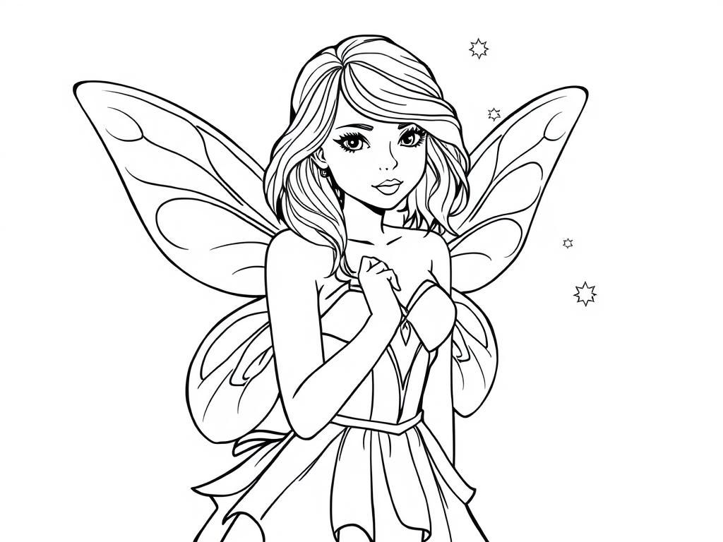 Coloring Page of a Delicate Fairy