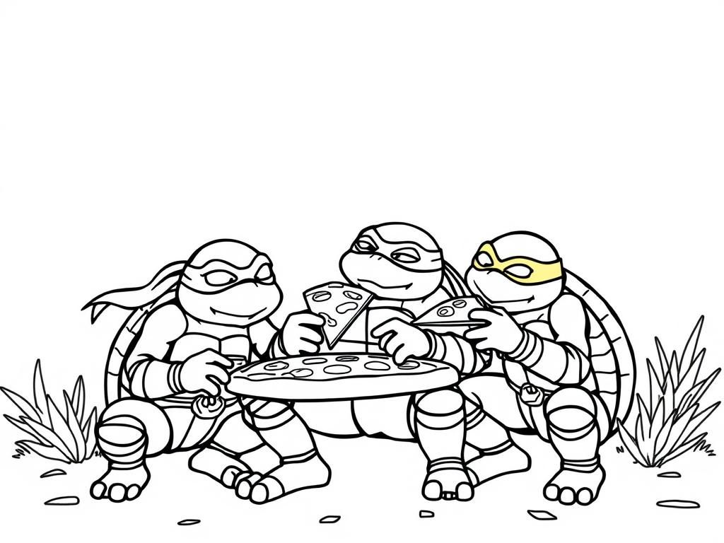 Preview of Teenage mutant ninja turtles eating pizza outside