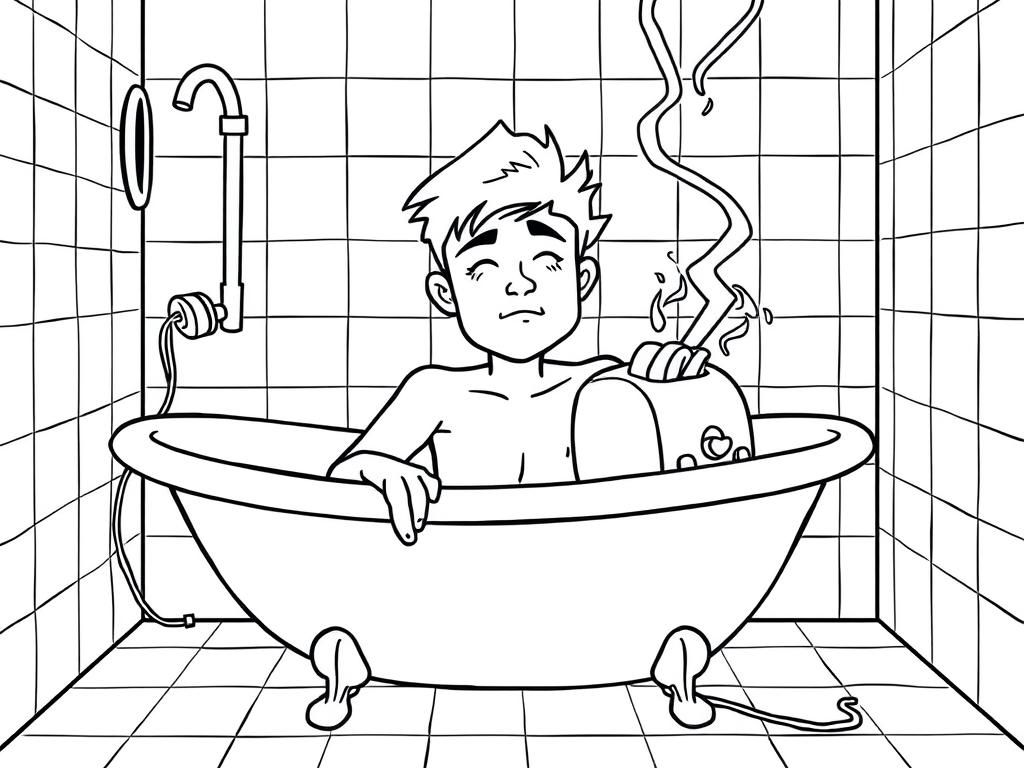 Preview of teenager in bath tub with toaster bathroom scene being electrocuted