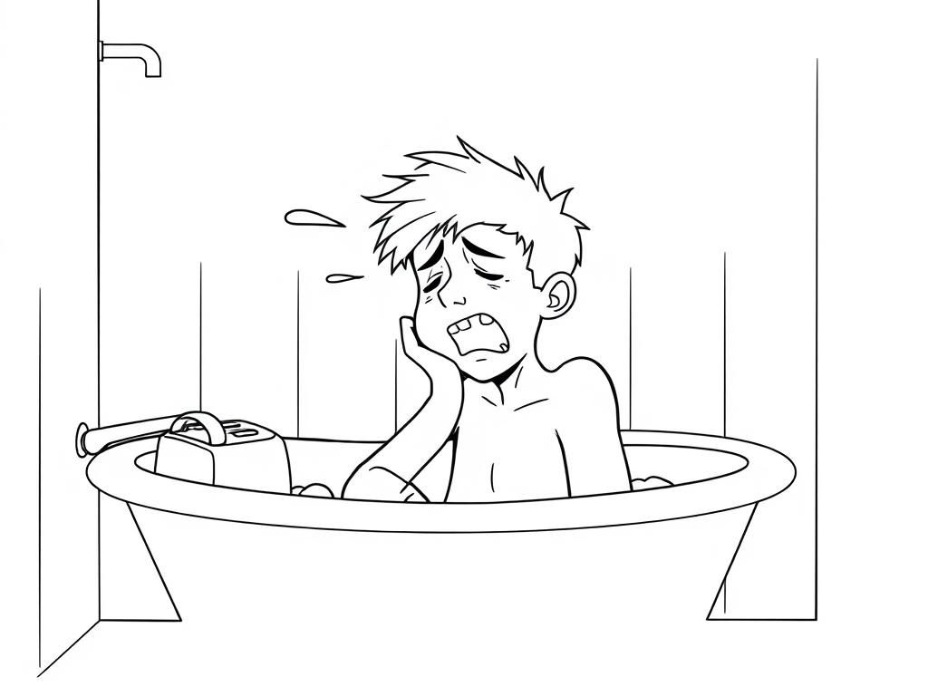 Preview of teenager in distress and pain in bath tub with toaster bathroom scene being shocked