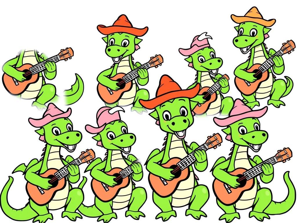 Cartoon Dinosaur Musicians Coloring Page