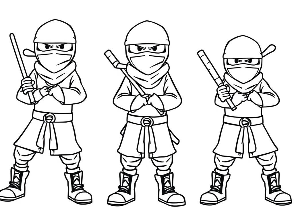 ten tall grown up ninjas with boots ready to fight