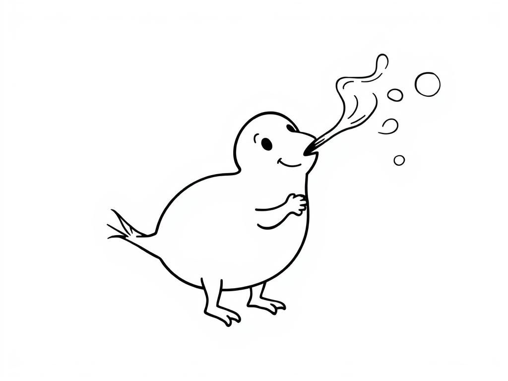 Smiling Penguin Blowing Bubbles Coloring Page