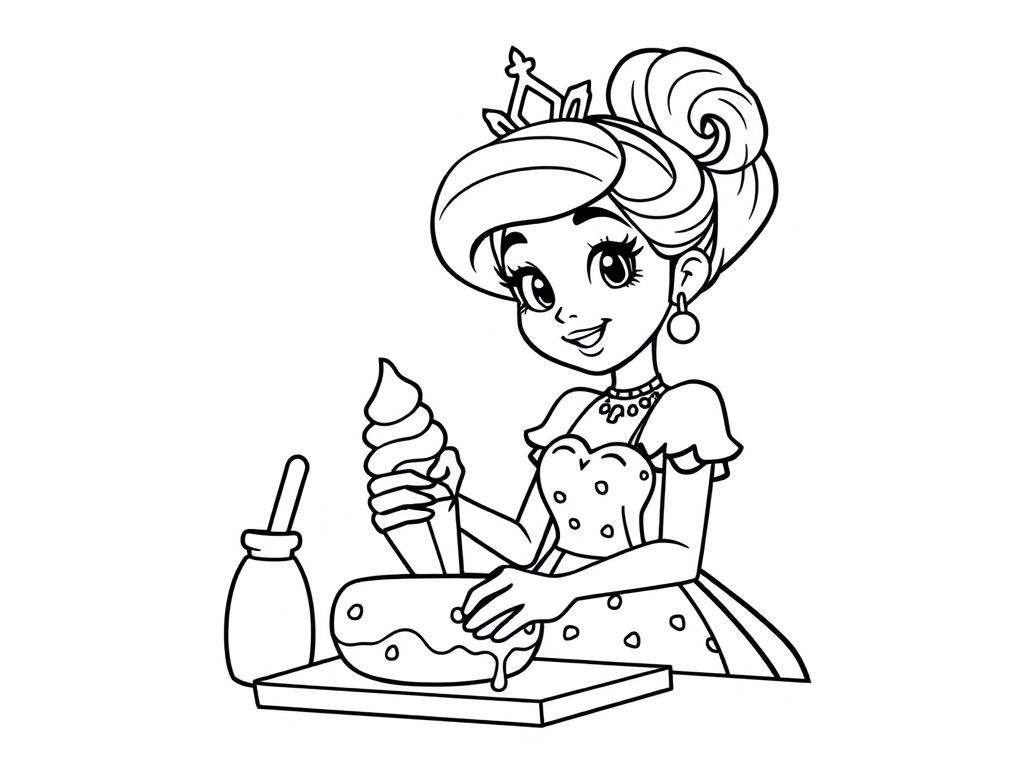 Princess Ice Cream Fun Coloring Page