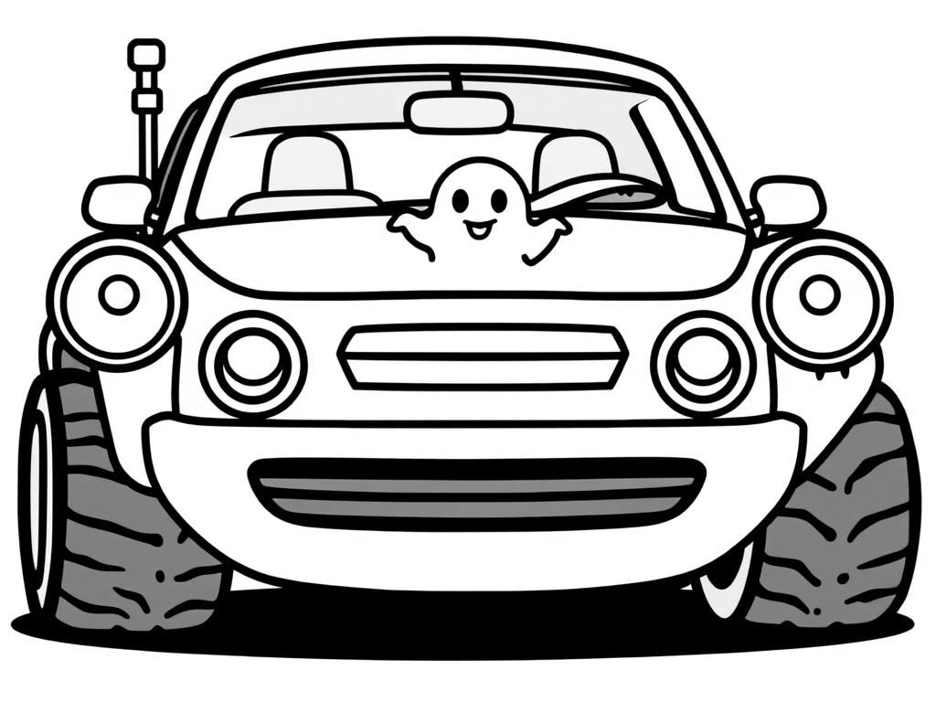 Ghost Driving Car Coloring Page