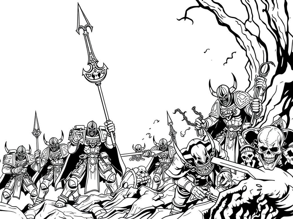 the emperor of mankind slaying chaos cultists - Free Printable Coloring Page