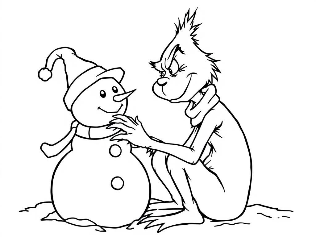 the grinch building a snowman