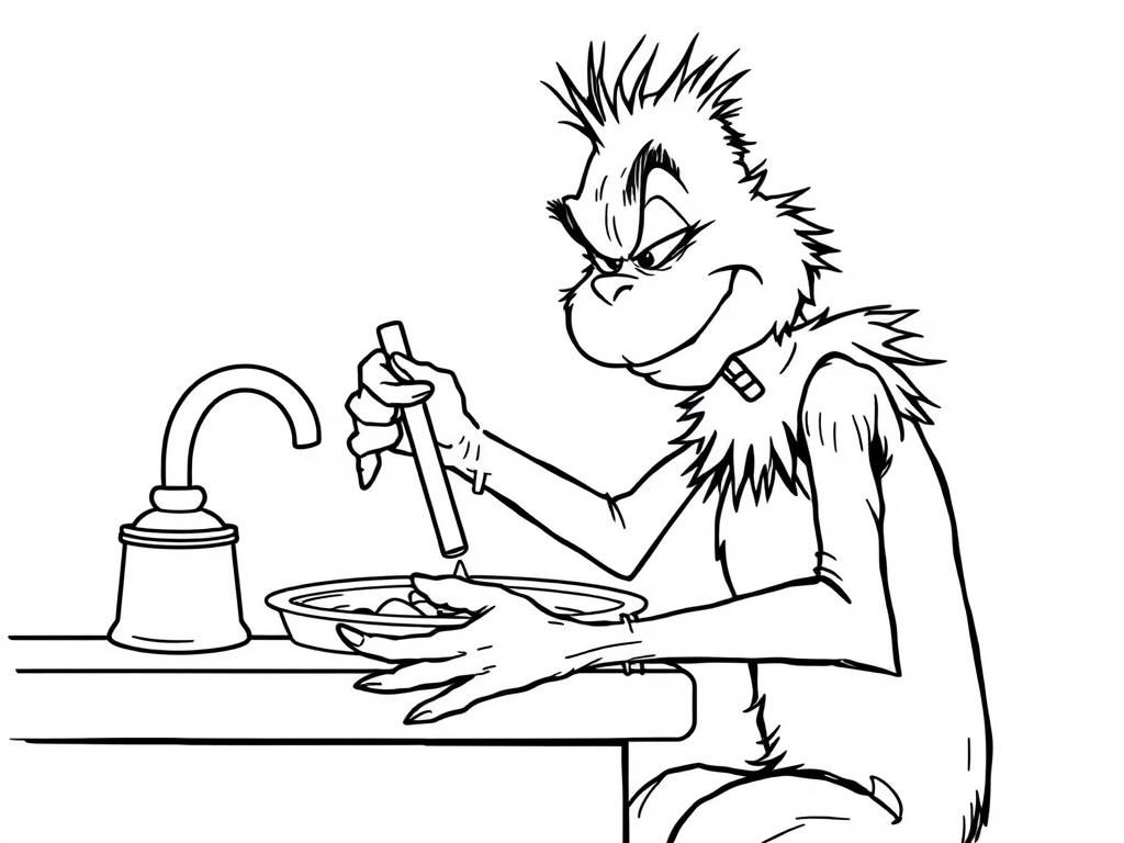 the grinch doing dishes