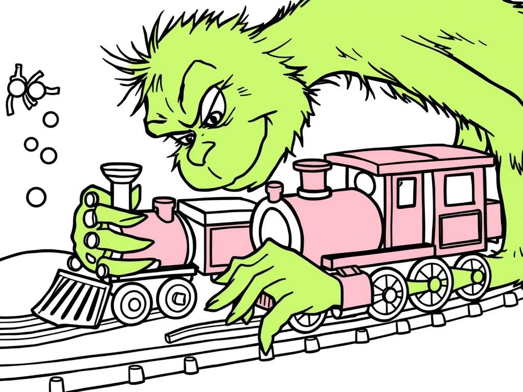 the grinch playing with a toy train