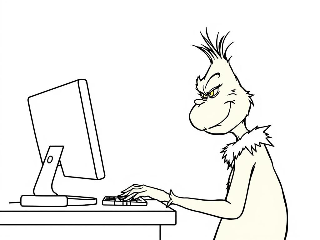 the grinch using a computer