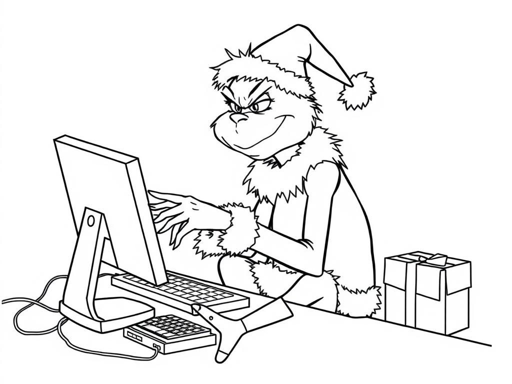 the grinch using a computer