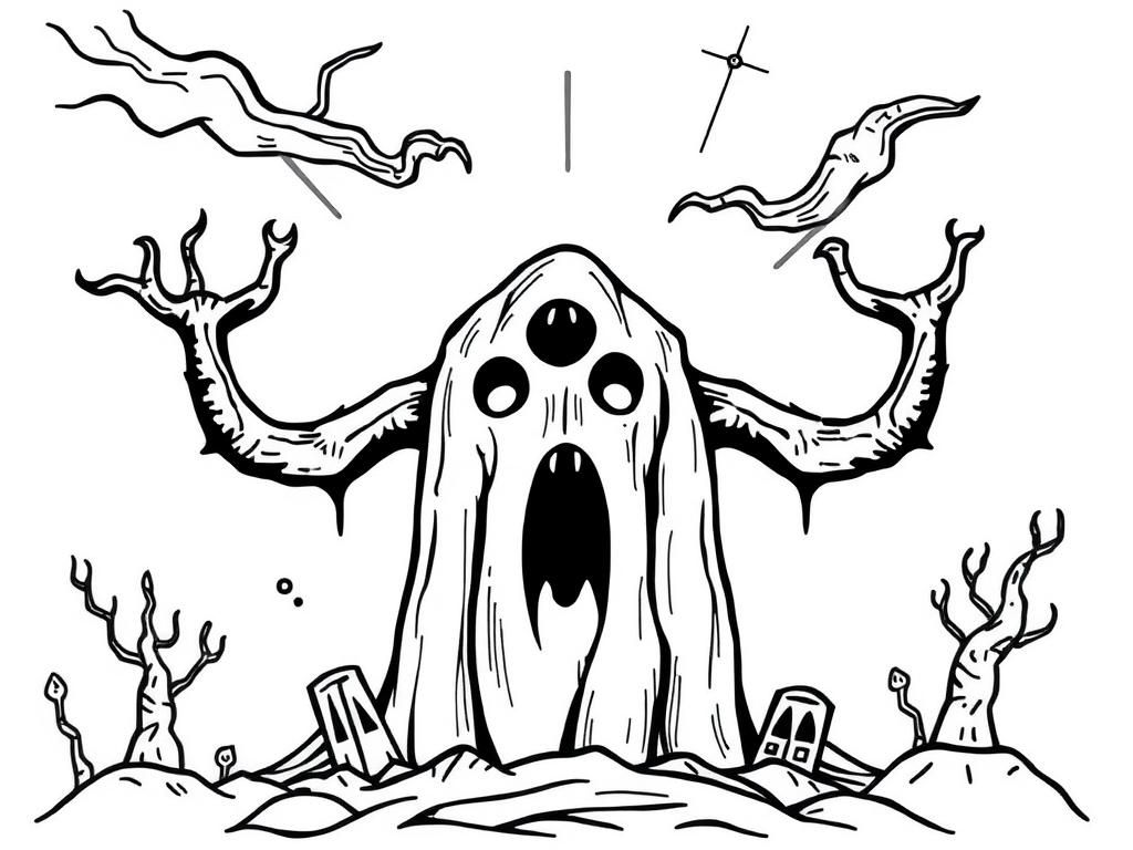 Ghost from Graveyard Coloring Page