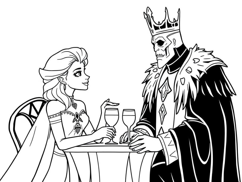The Lich King on a date with Elsa - Free Printable Coloring Page