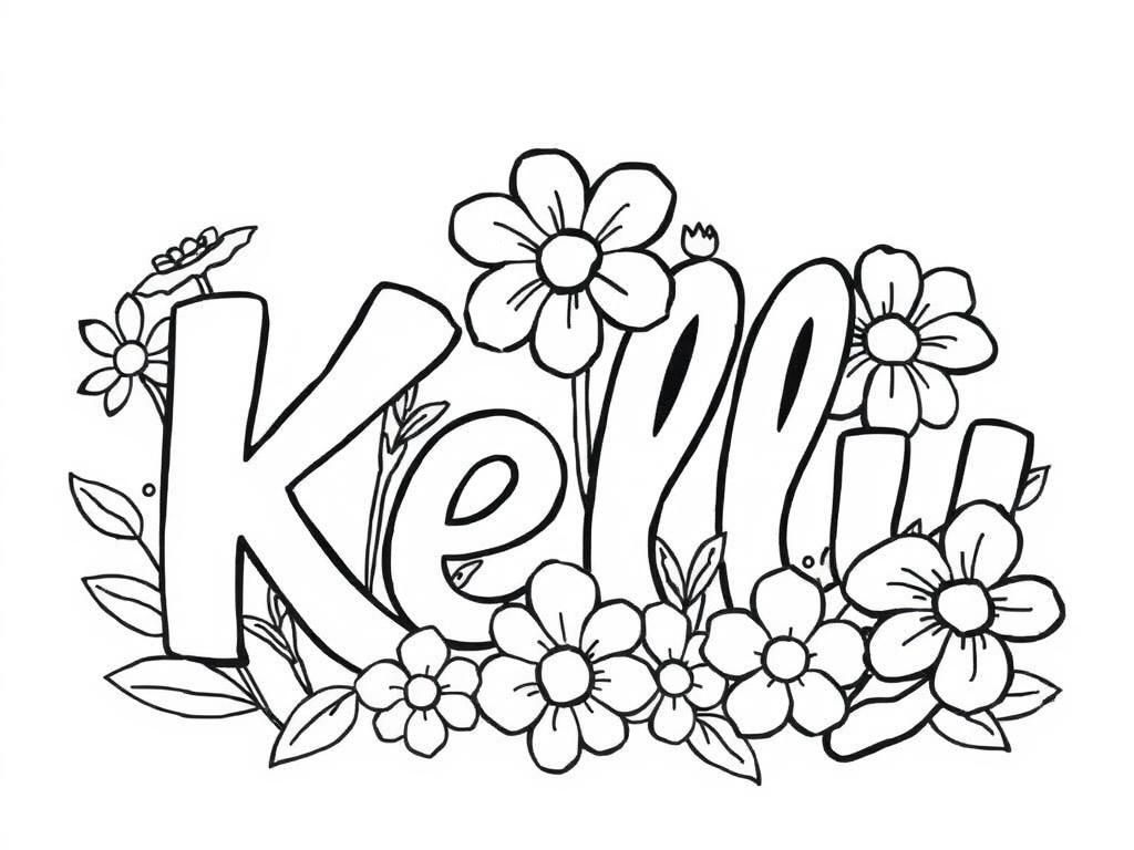 Kelly Name Coloring Page with Flowers