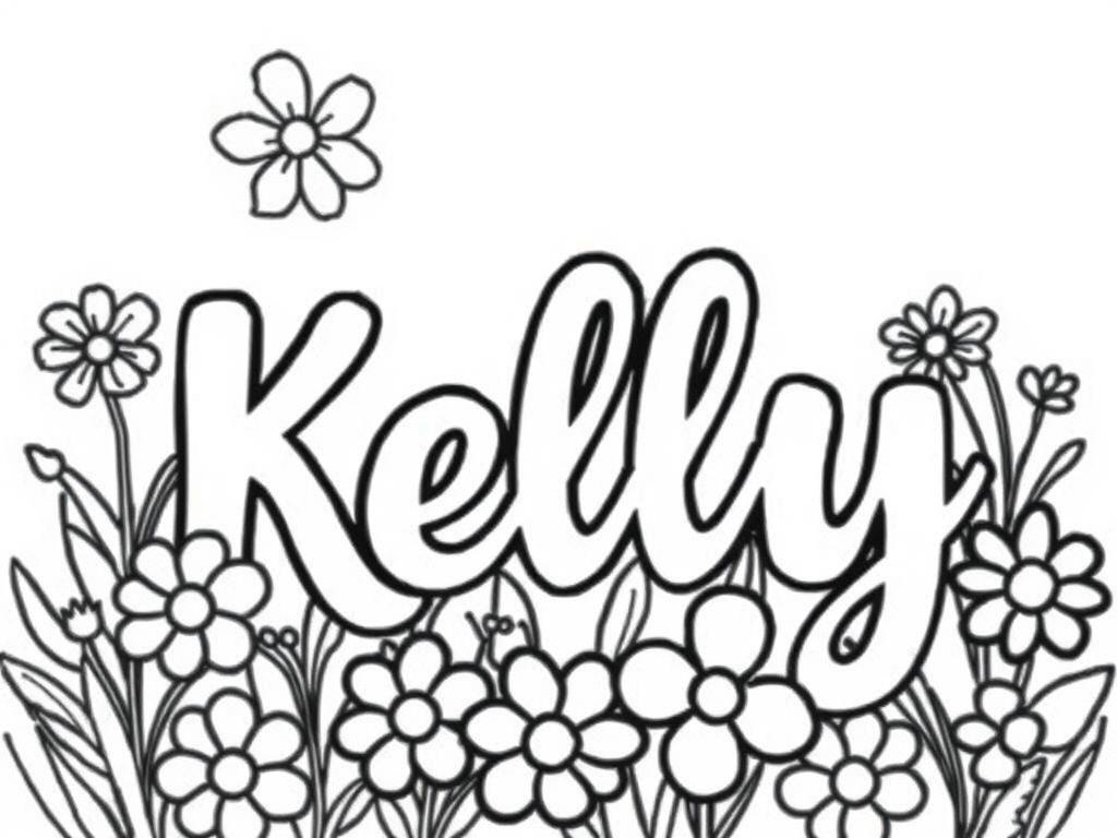 Kelly Name Coloring Page with Flowers