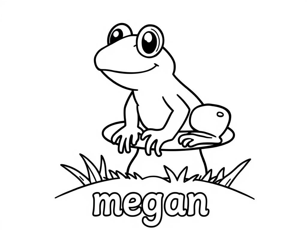 Coloring Page of a Frog with Name Megan