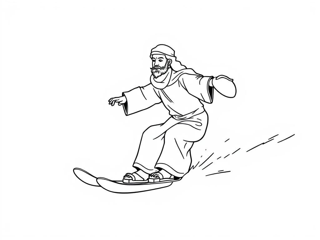 The prophet Muhammad water skiing - Free Printable Coloring Page