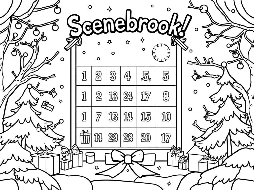 The Virtual Reality advent calendar with above a title that says "Scenebrook!"