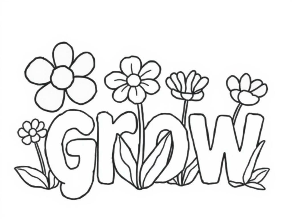 The word “grow” flowers growing on it