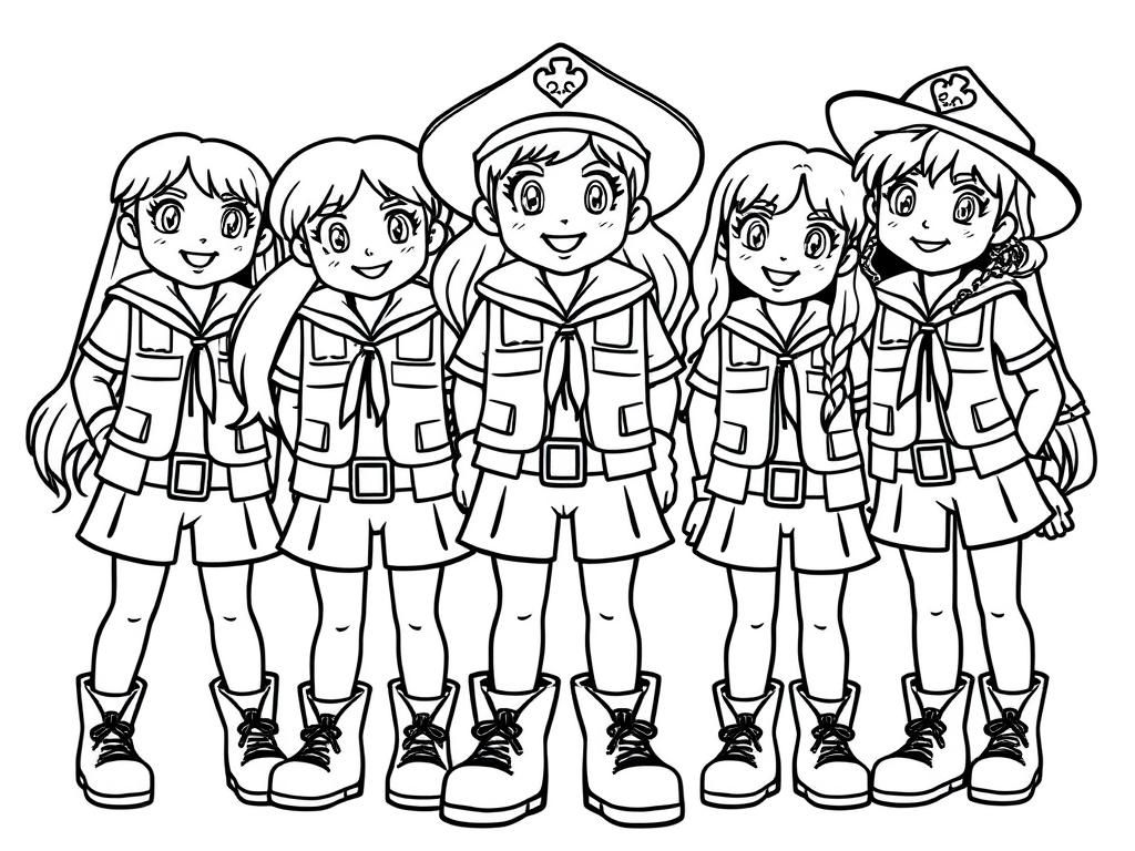 There is a girls patrol team of 9 girls. Create team picture.