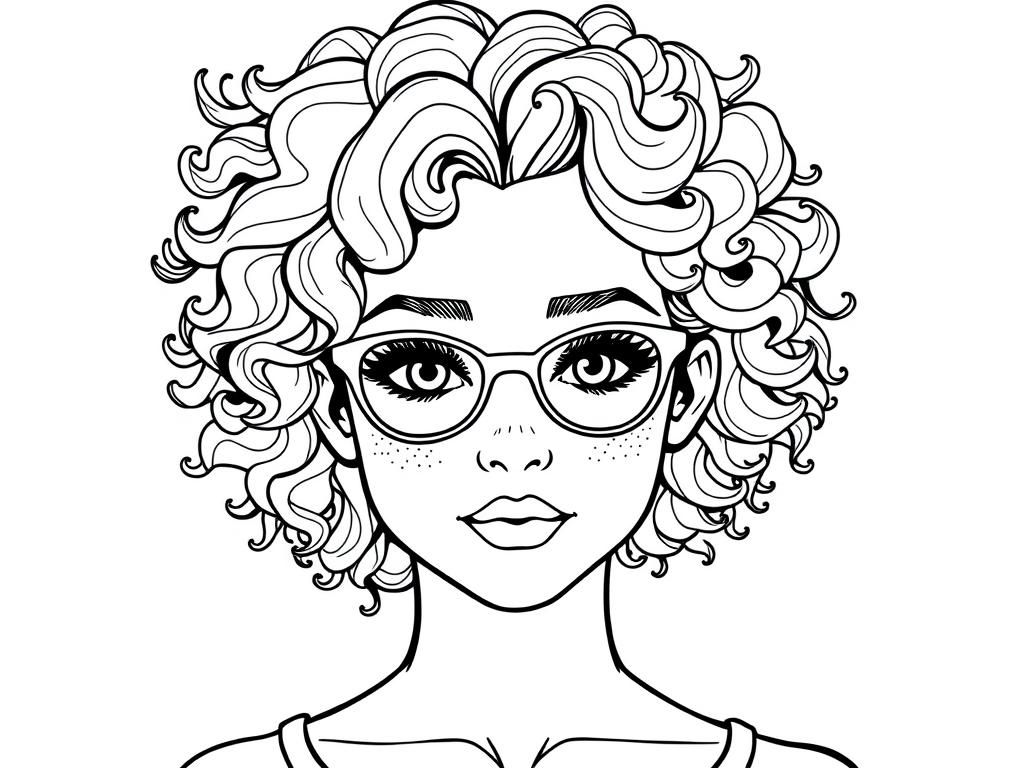 Girl with Glasses Coloring Page