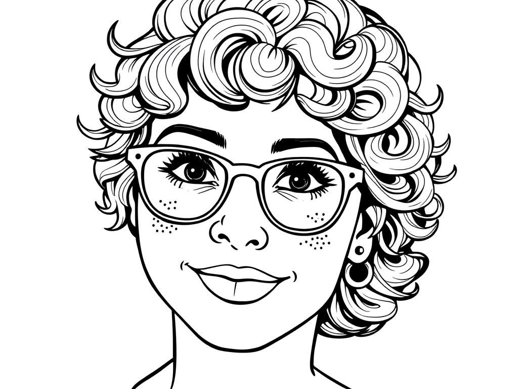Woman with Glasses Coloring Page