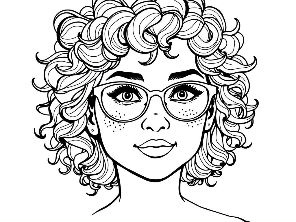 Girl with Glasses Coloring Page