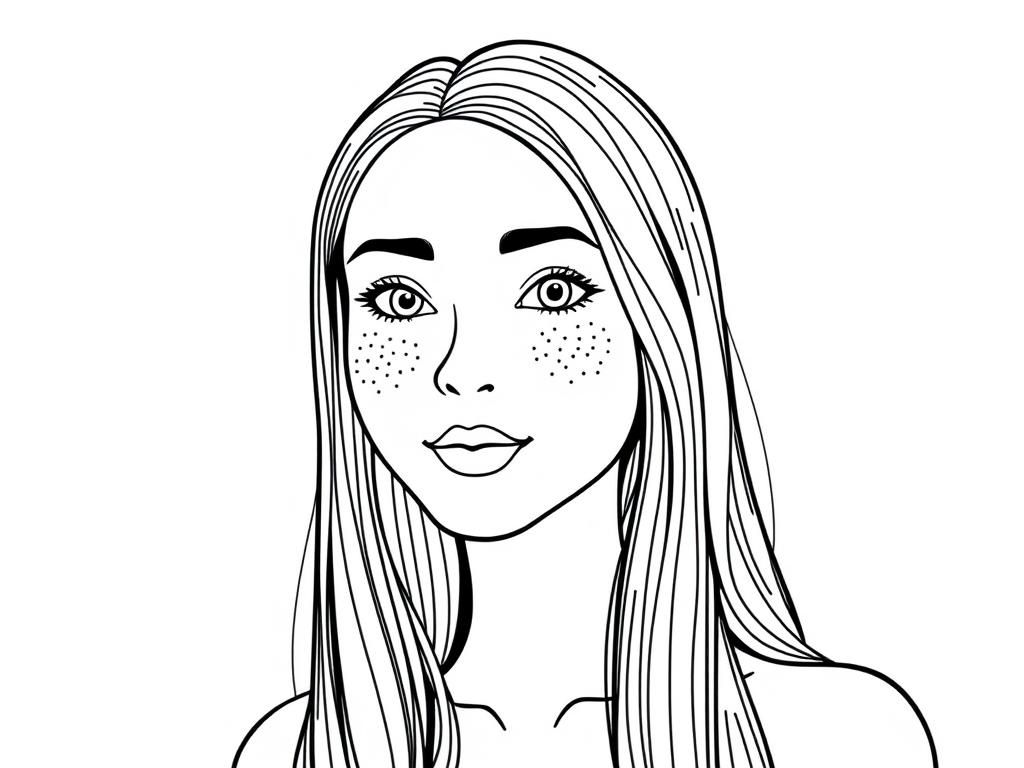 Girl with Freckles Coloring Page
