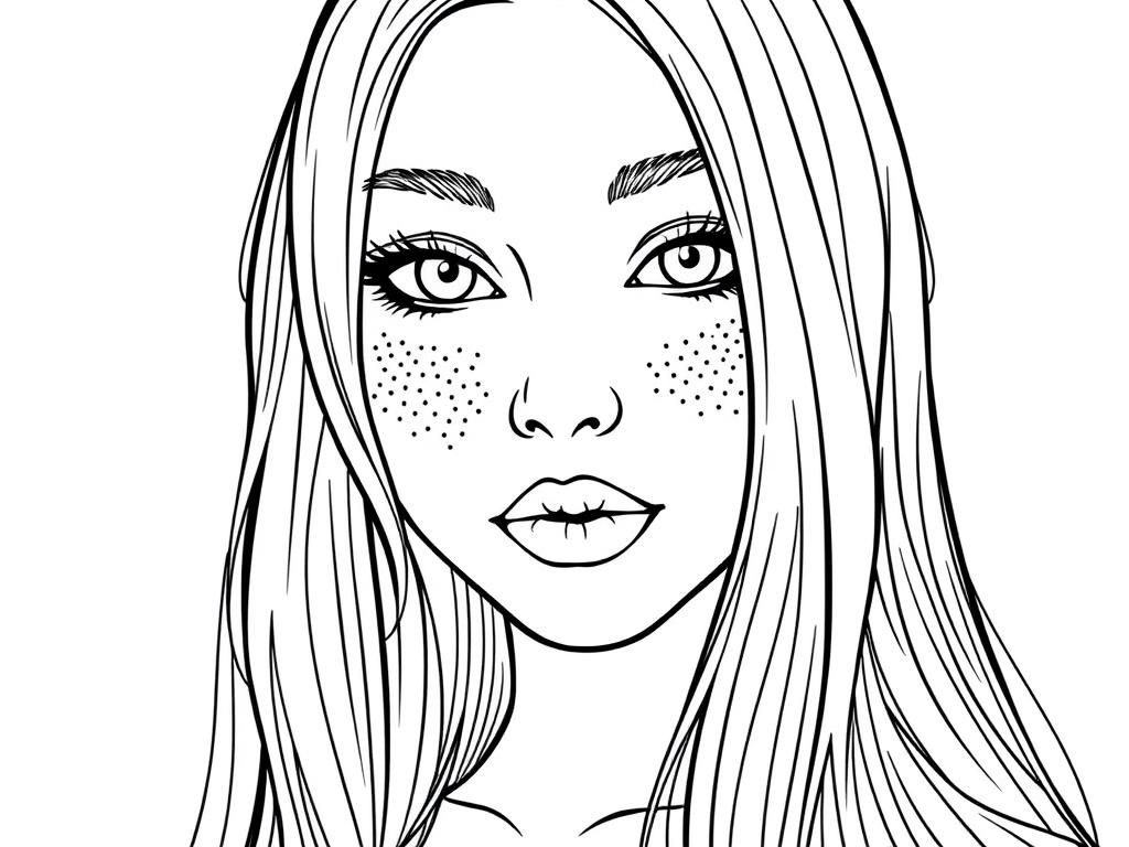 Girl with Freckles Coloring Page