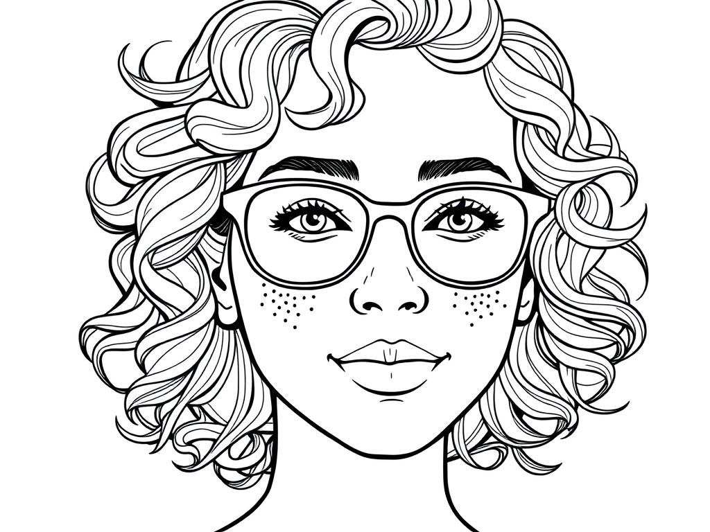 Girl with Glasses Coloring Page