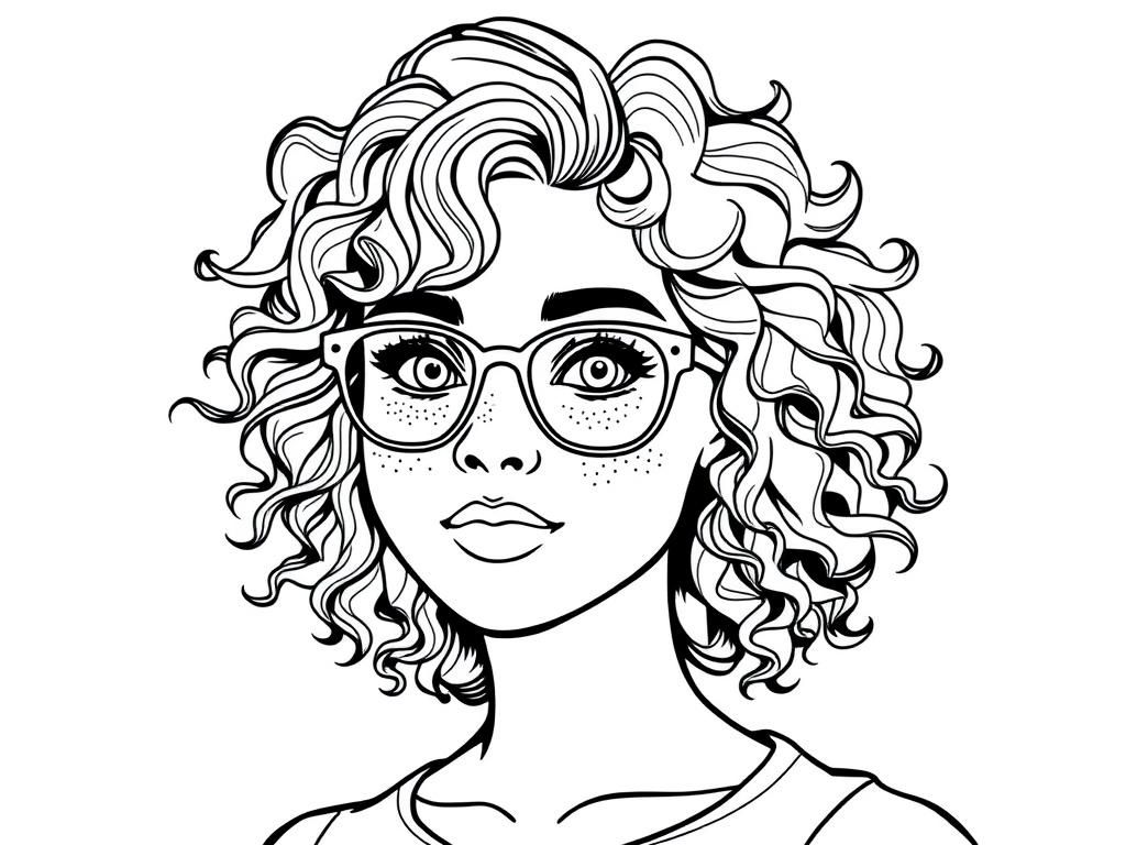 Girl with Glasses Coloring Page