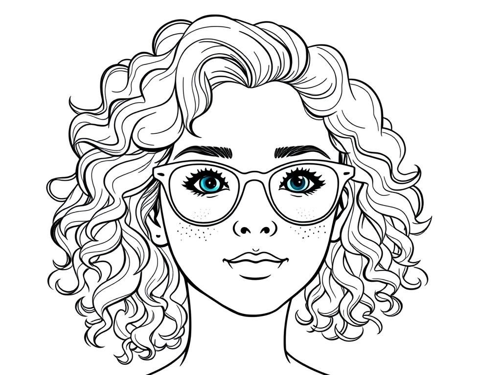 Girl with Glasses Coloring Page