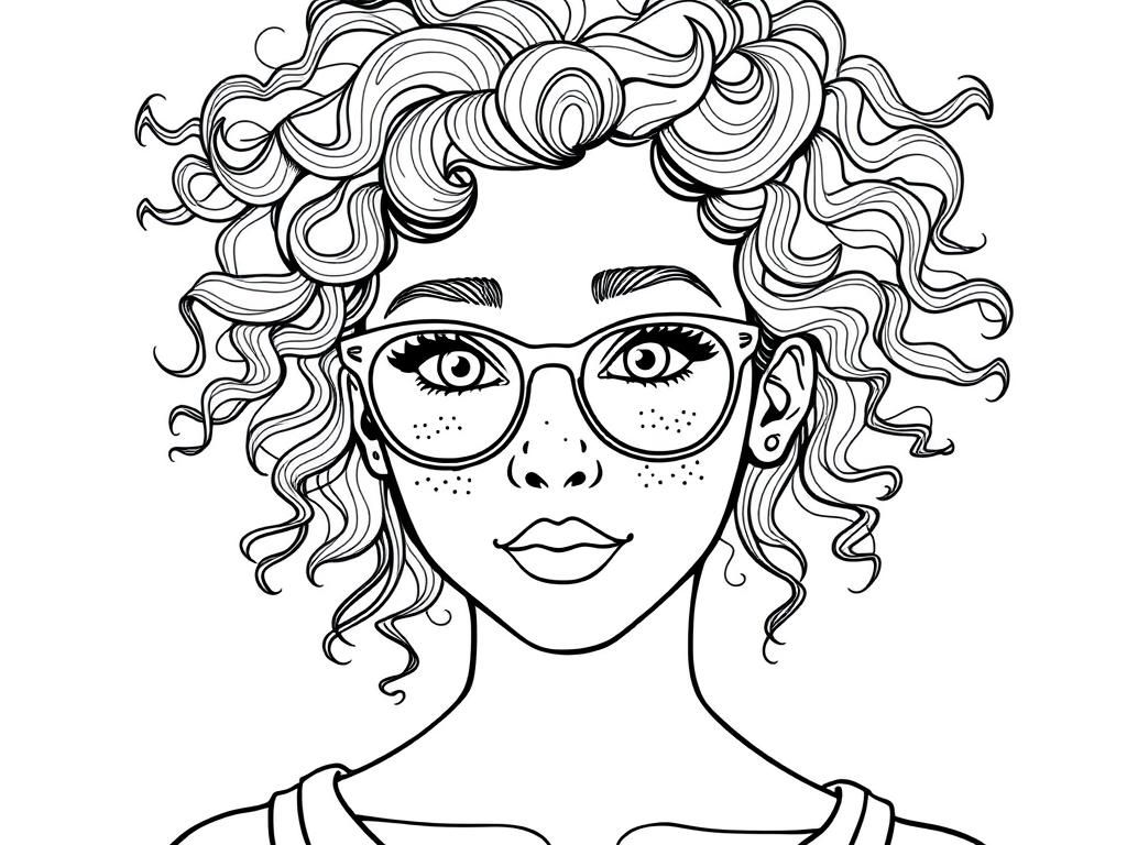Girl with Curly Hair Coloring Page