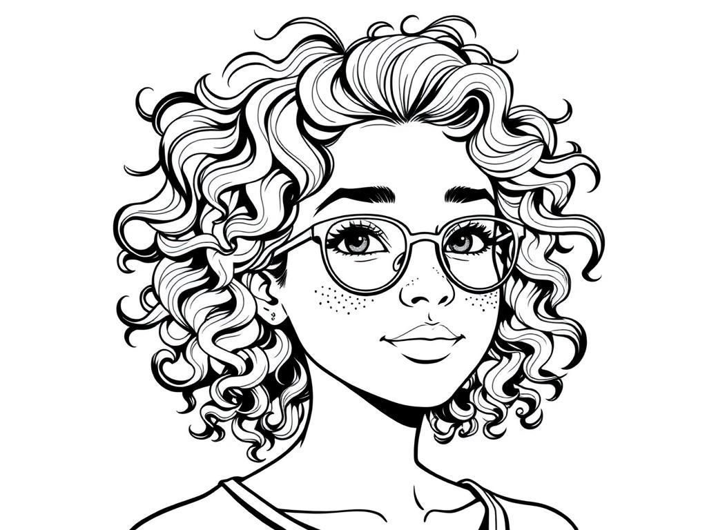 Girl with Curly Hair Coloring Page