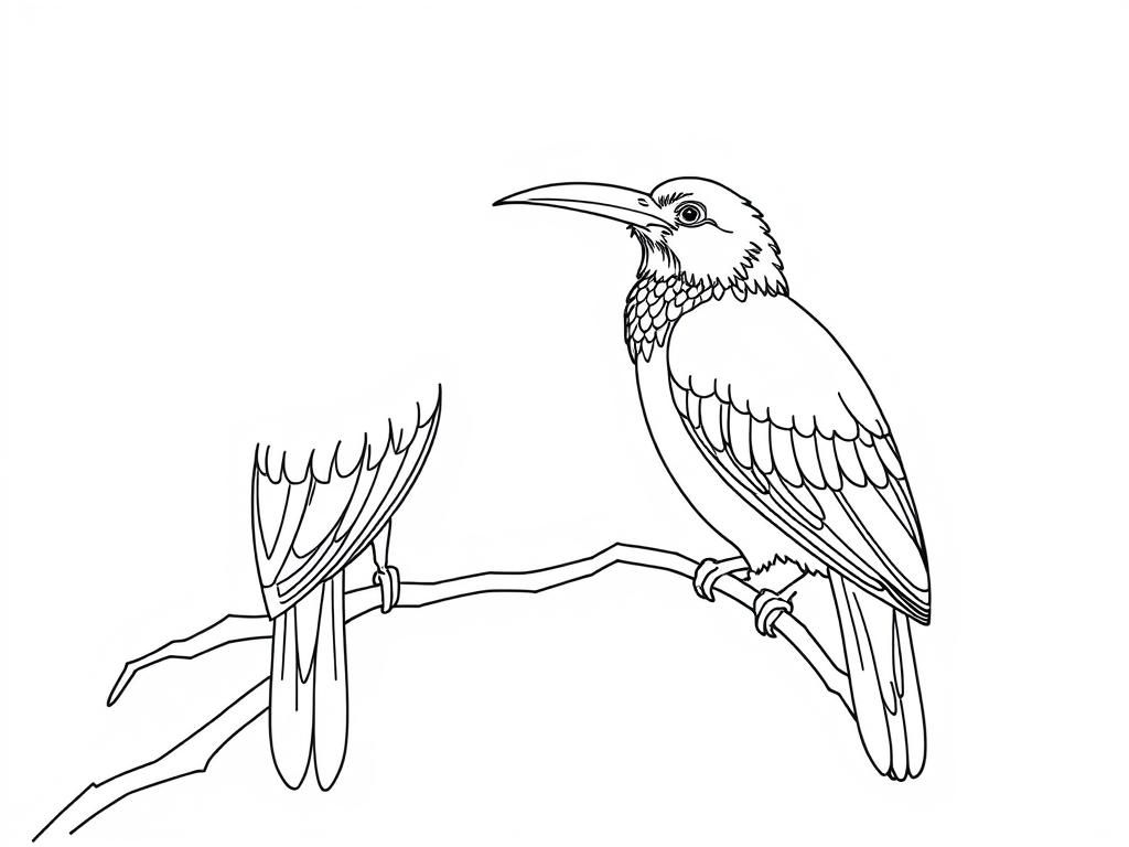 Coloring Page of a Bird perched on a Branch