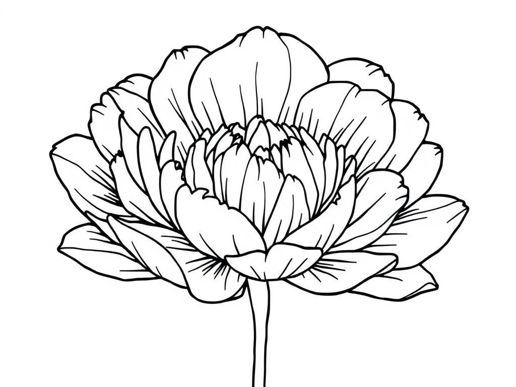 thin line peony blooms with blank center - Free Printable Coloring Page