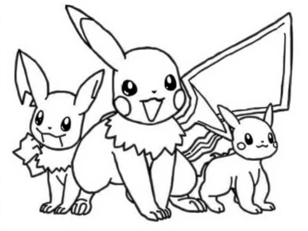 Coloring Page of Pikachu and Friends