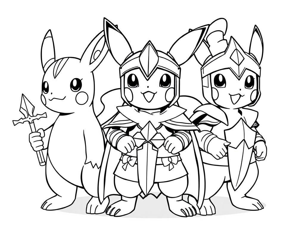 Preview of Three different pokemon dressed as a knight