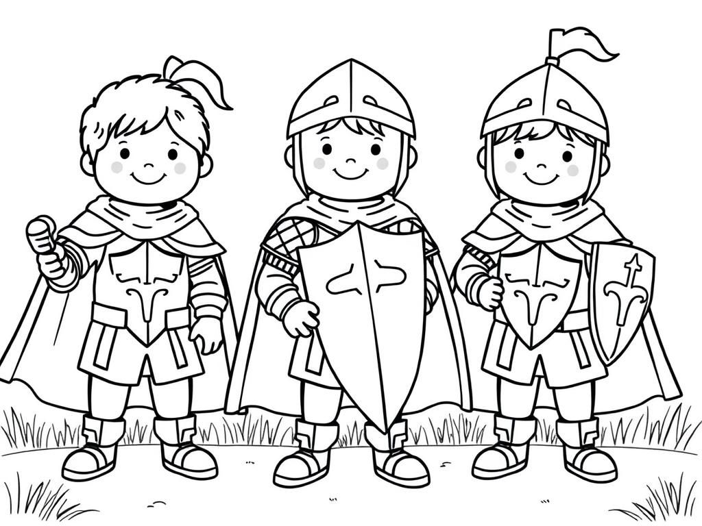 Preview of Three diffrent children dressed as knights on the playground