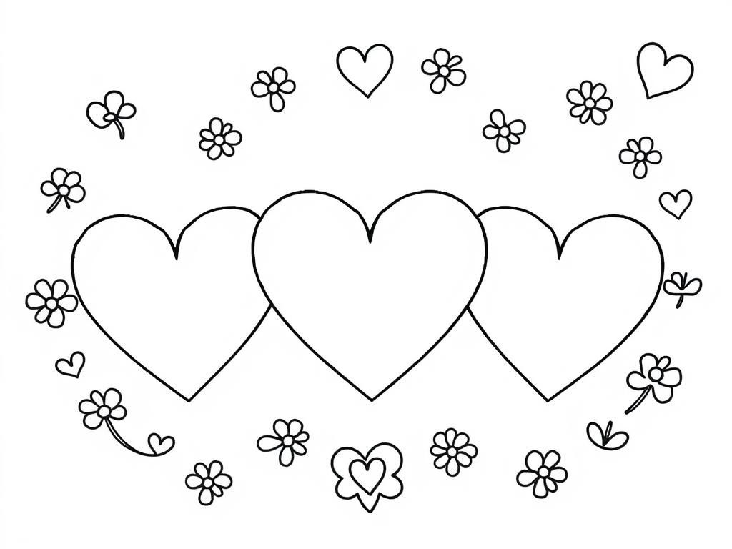 Hearts and Flowers Coloring Page