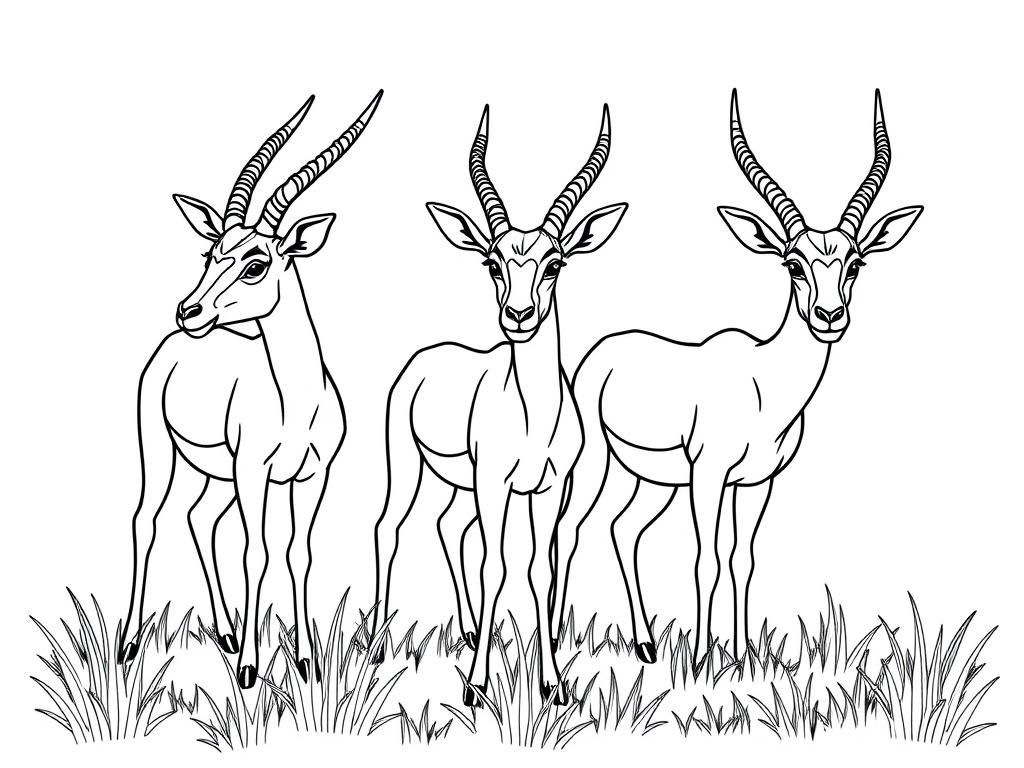 Antelopes in the Grass Coloring Page