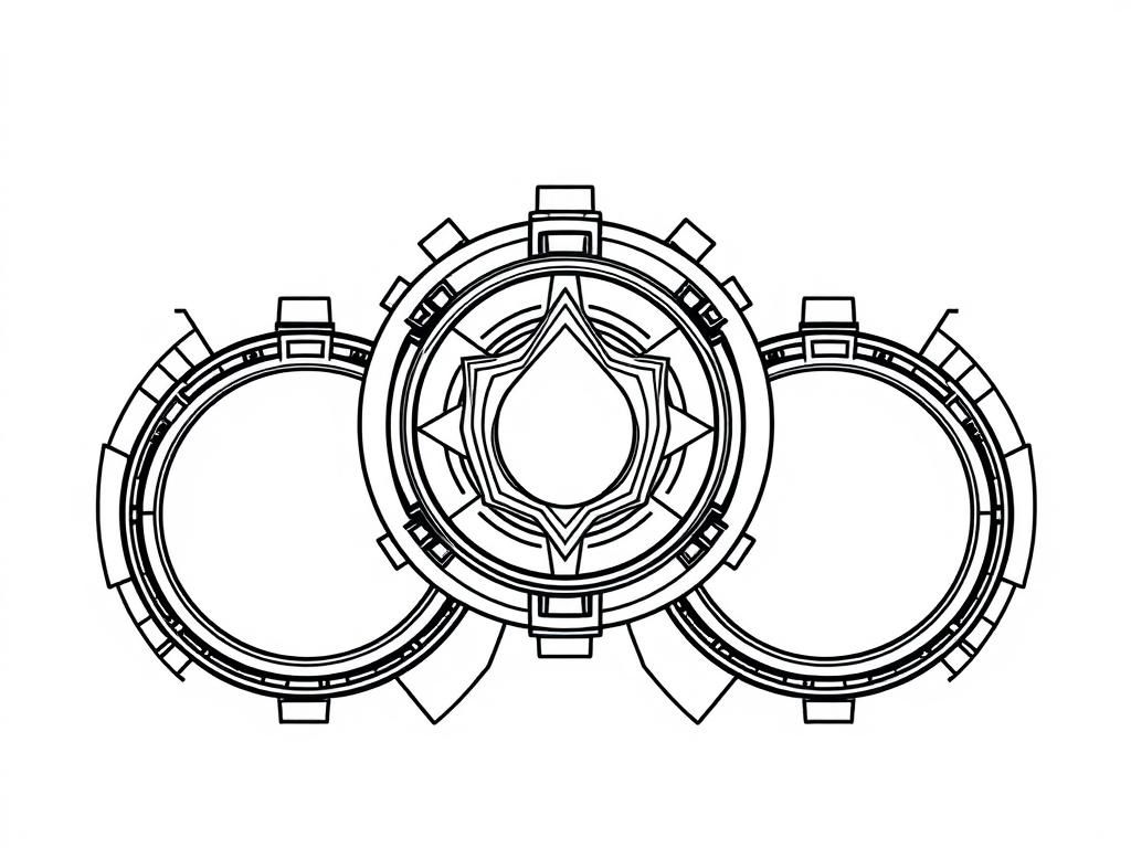 three high tech futureistic with the gamma and the Omni and the omega symbol