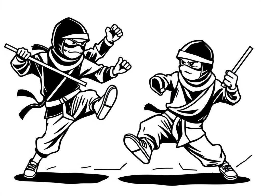 three ninjas with shoes fighting