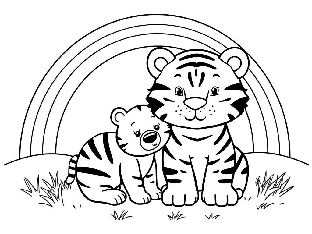 Preview of tiger and sweet little bear with a rainbow in the background