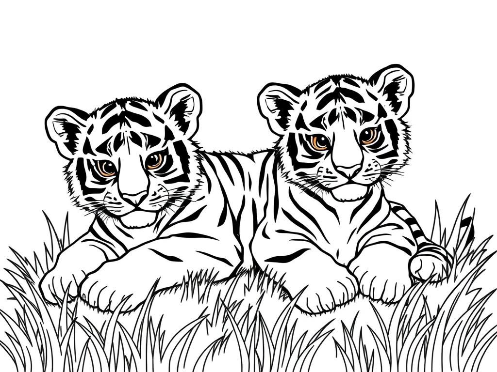 Tiger Cubs Coloring Page
