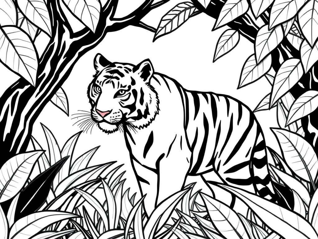 Tiger in Jungle Coloring Page