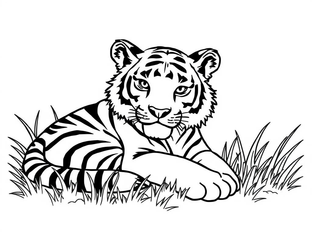 Tiger in Grass Coloring Page