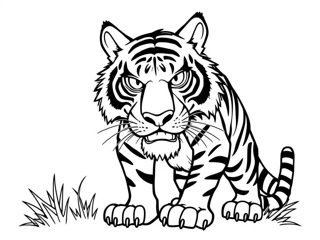 Coloring Page of a Majestic Tiger Ready to Roar